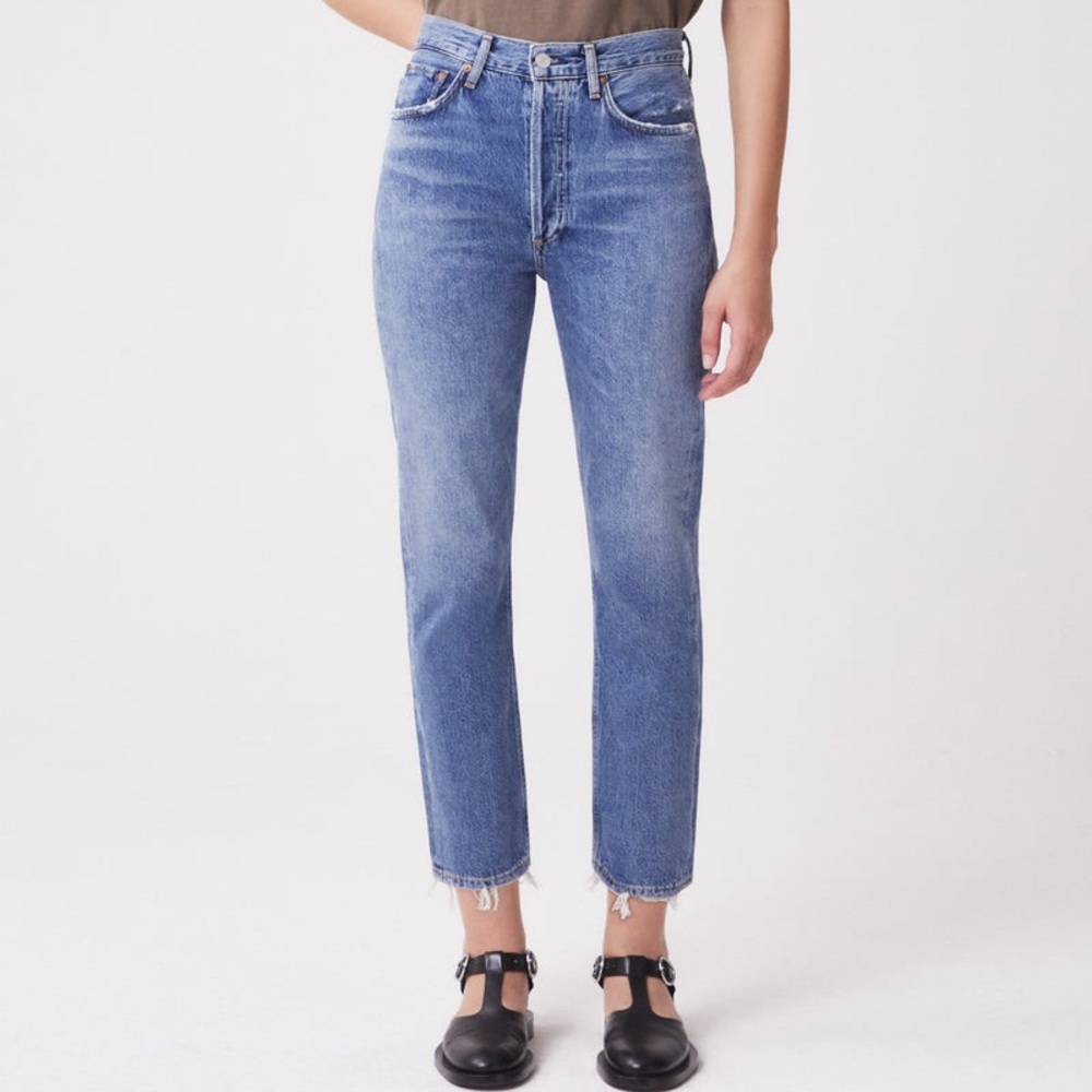 Agolde Riley High Rise Straight Crop Medium Wash Jeans Size 30